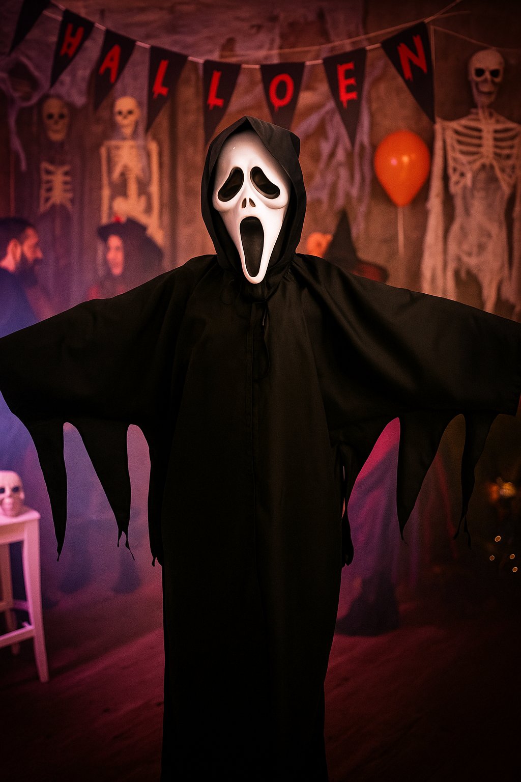Halloween Cadılar Bayramı Çığlık Scream Kostümü Çocuk - Yetişkin Geniş Kalıp Korku kostümü Çığlım Maskesi Hediye