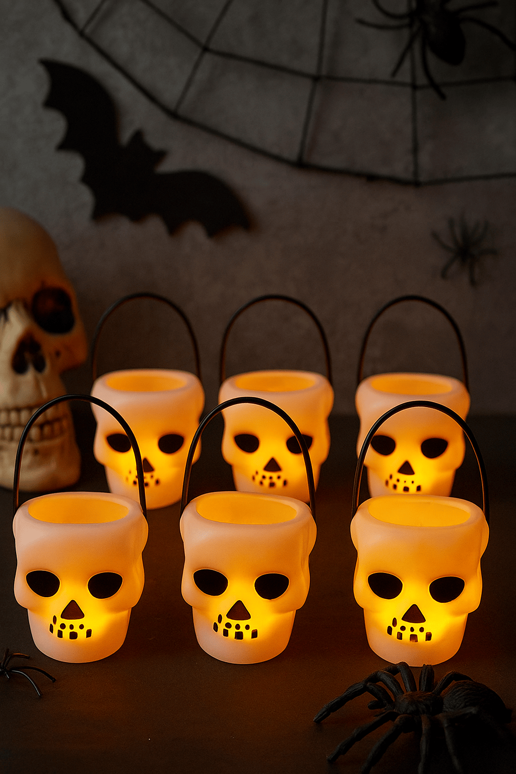 Halloween Cadılar Bayramı Kuru Kafa Modelli Mumluk  8 Cm x6 adet Beyaz Mumluk Korku Aksesuarı