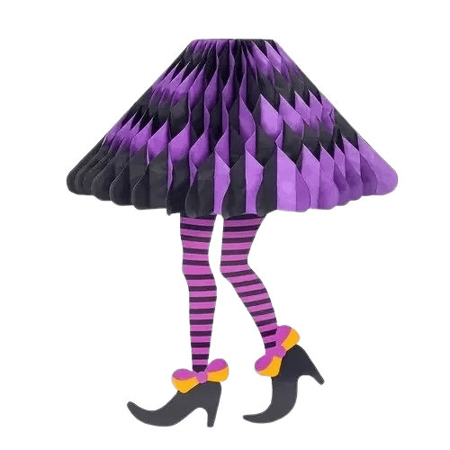 Halloween Cadılar Bayramına Özel Cadı Görselli Asmalı Petek Süs 30X21cm Mor-Siyah Renkler