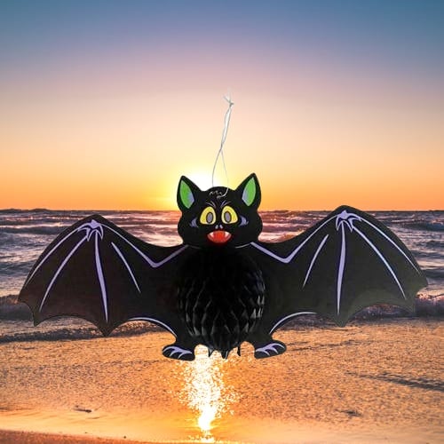 Halloween Cadılar Bayramına Özel Yarasa Şeklinde Karnında Akordiyon Şeklinde Açılan Petek Süs 60x28 cm