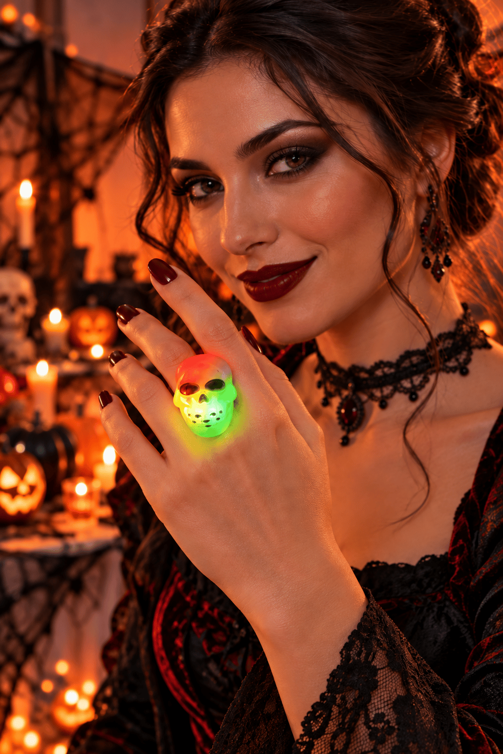 Halloween Işıklı Halloween Yüzüğü Kuru Kafa