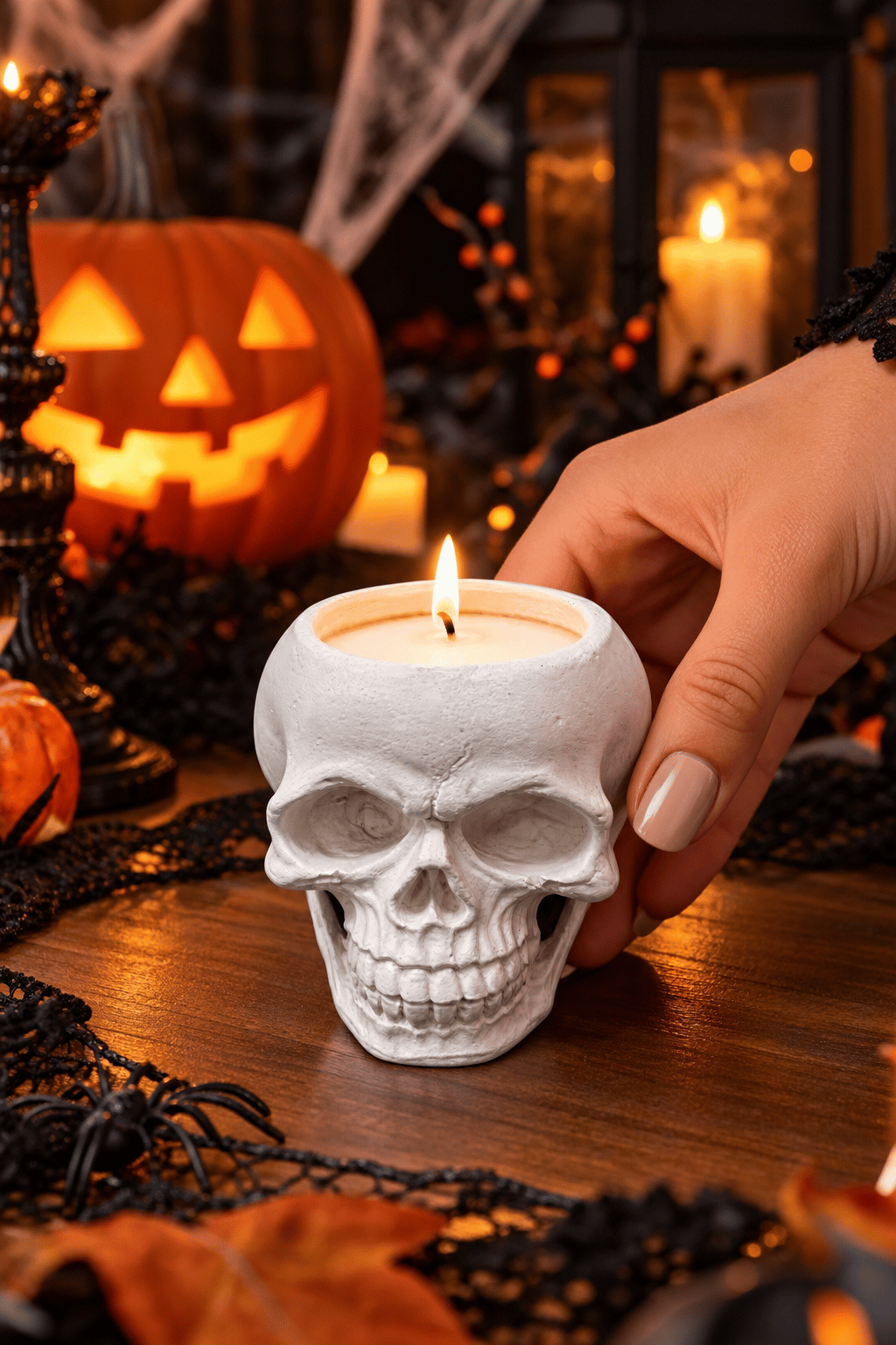 Halloween Kuru Kafa Mumluk  Kafatası Mum 8cm x 6.5cm Cadılar Bayramı