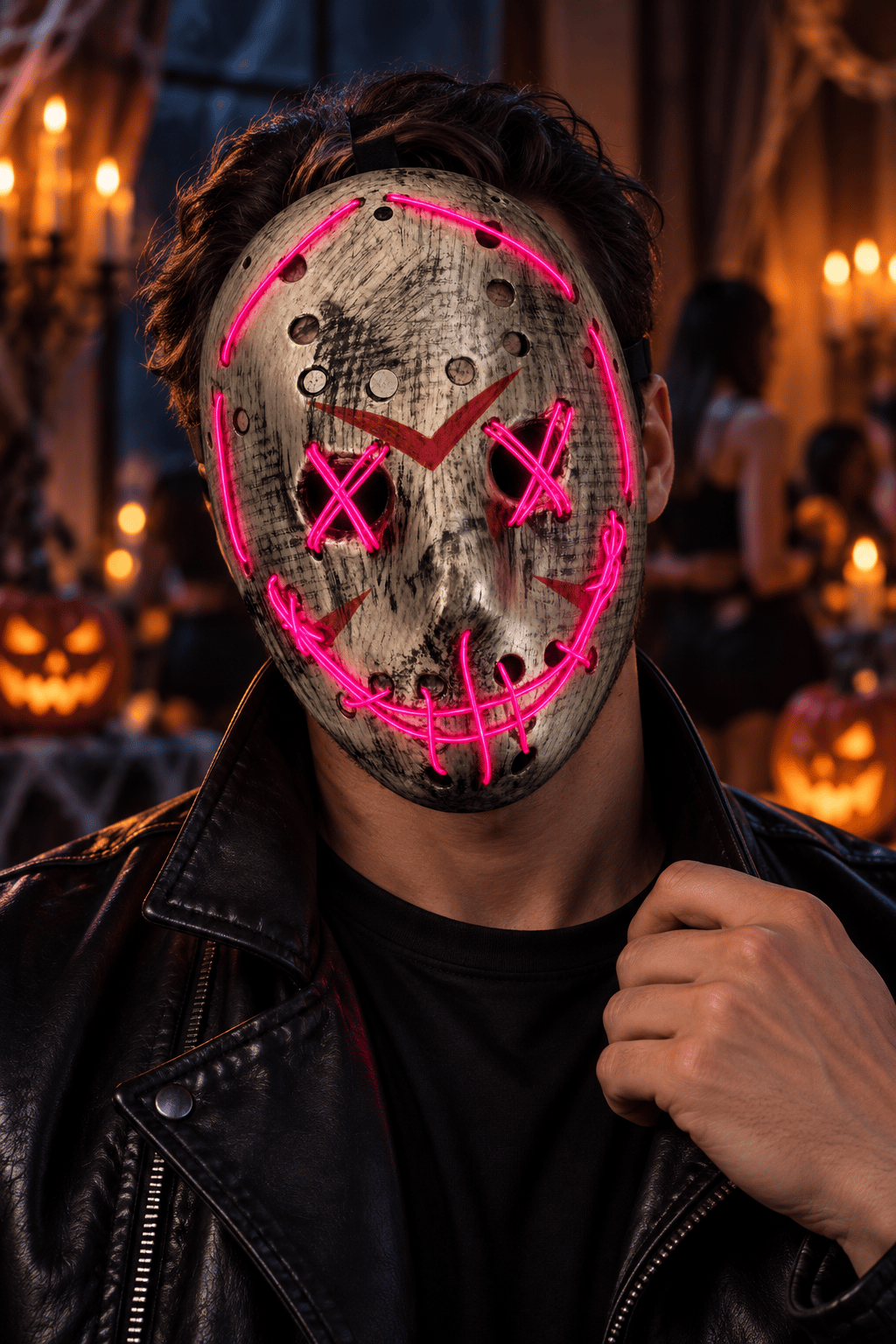 Halloween Maske Fosforlu FUŞYA Işıklı 25CM