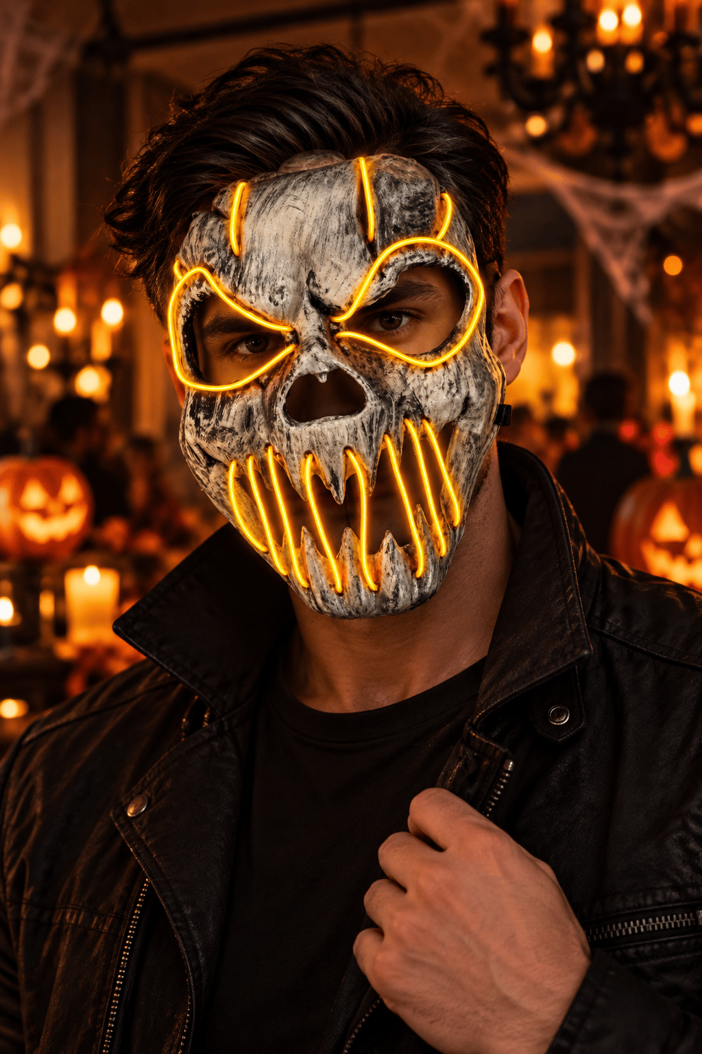Halloween Maske Fosforlu SARI Kuru kafa iskelet Işıklı 23CM