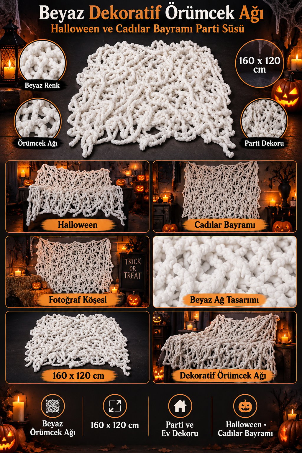 Halloween Örümcek Ağı BEYAZ 160x120 cm Cadılar Bayramı