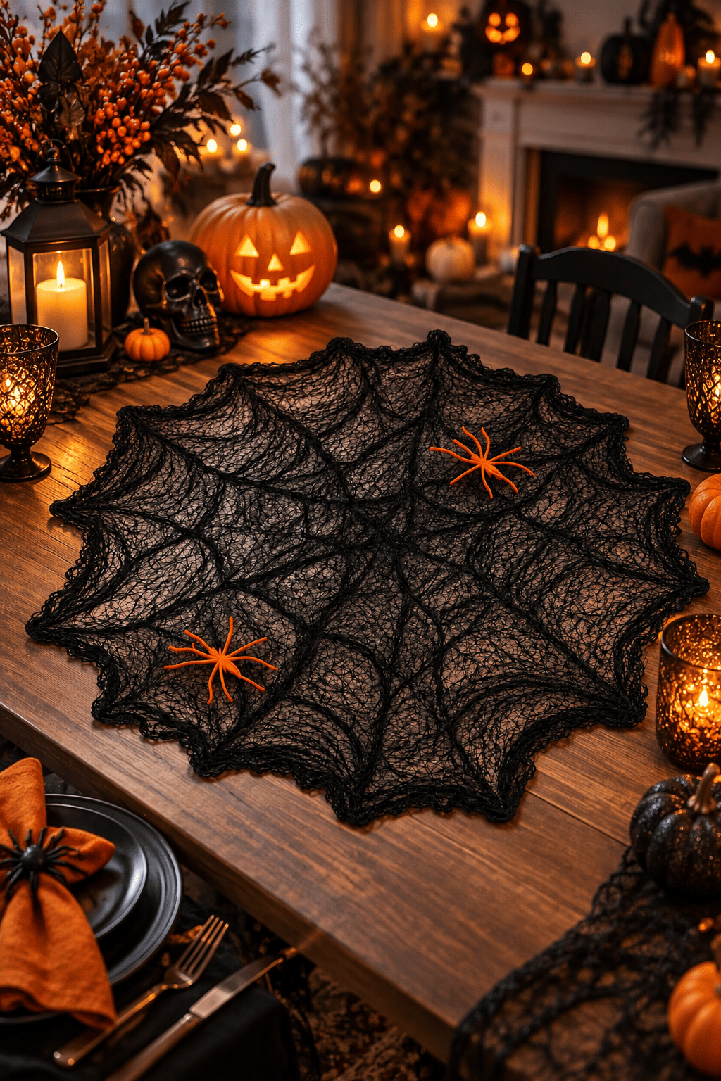 Halloween Örümcek Ağı Siyah Dekor Süsü 2 Örümcekli Cadılar Bayramı