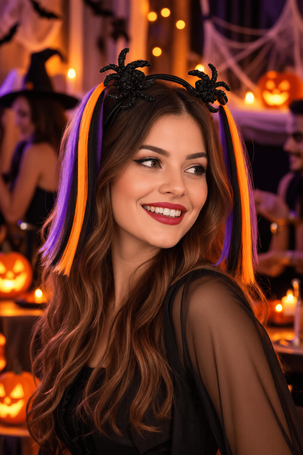 Halloween Taç Saçlı Siyah Turuncu Mor örümcek Cadılar Bayramı