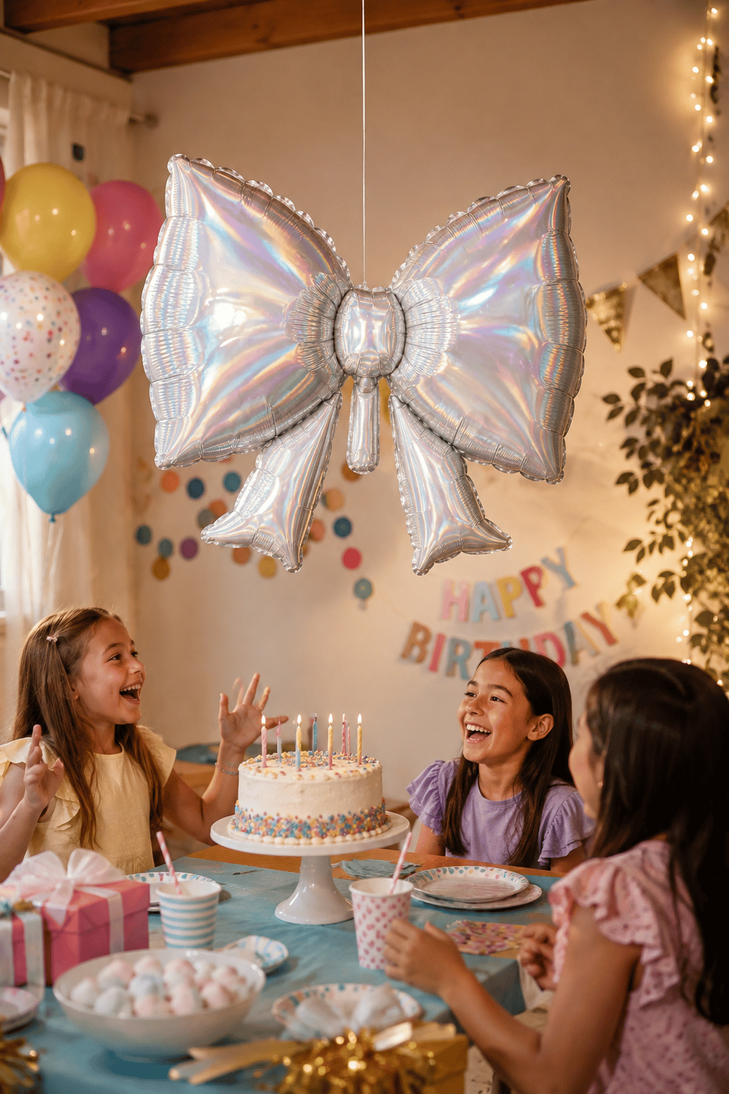 Hologramlı Fiyonk Folyo Balon 92x58 cm Büyük Boy Parti ve Kutlama Süsü