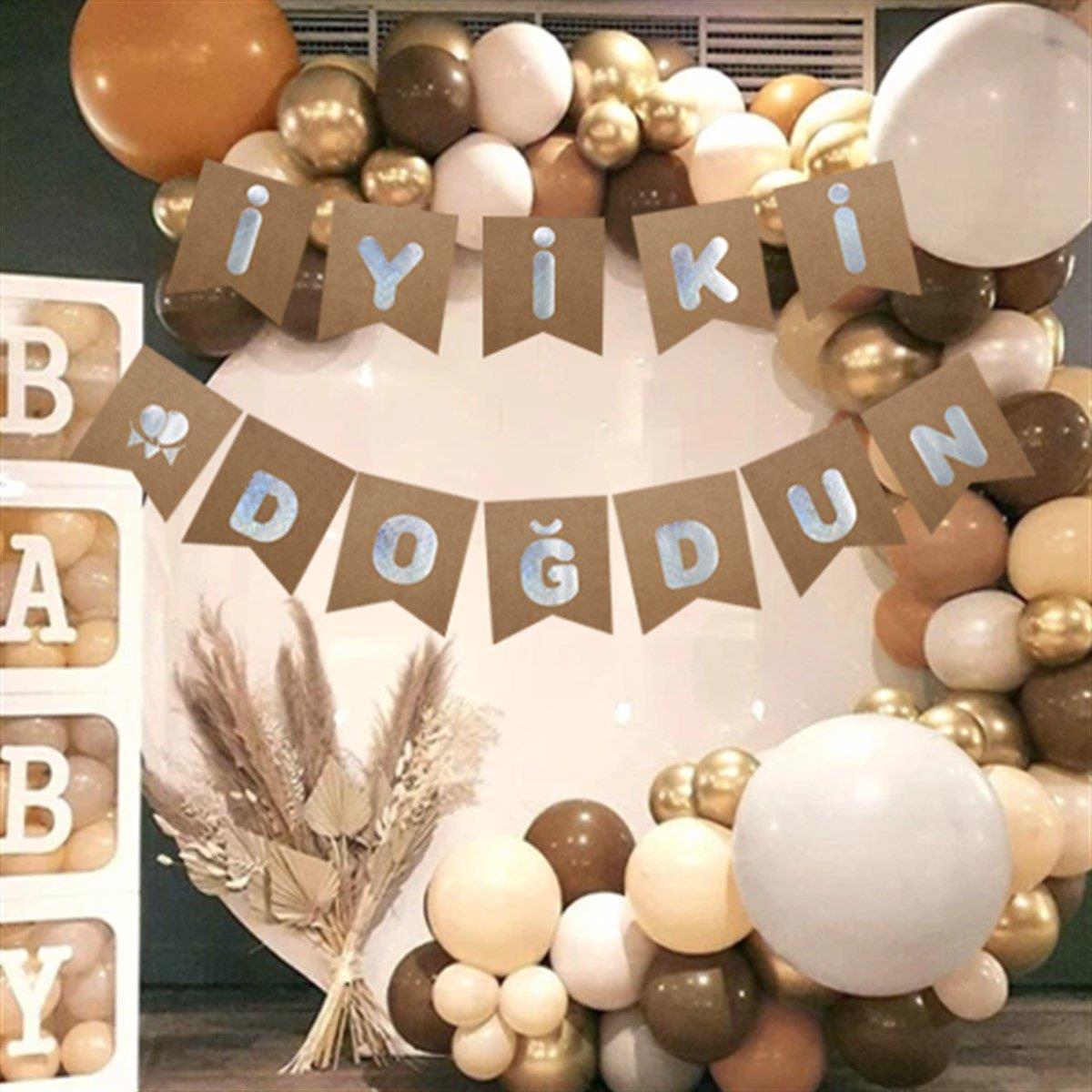 İyiki Doğdun Banner Kraft renk üstüne Gümüş Karton Doğum Günü Yazısı Flama