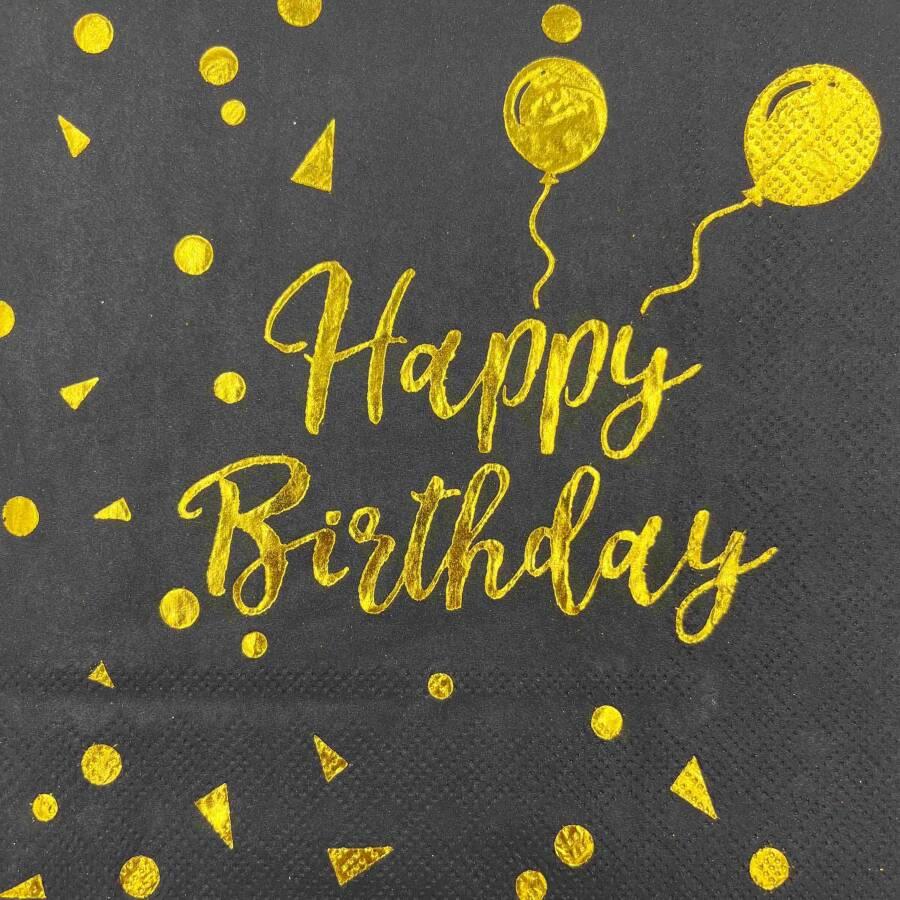 Kağıt Peçete Varak baskılı Happy Birthday Siyah 20 Parça