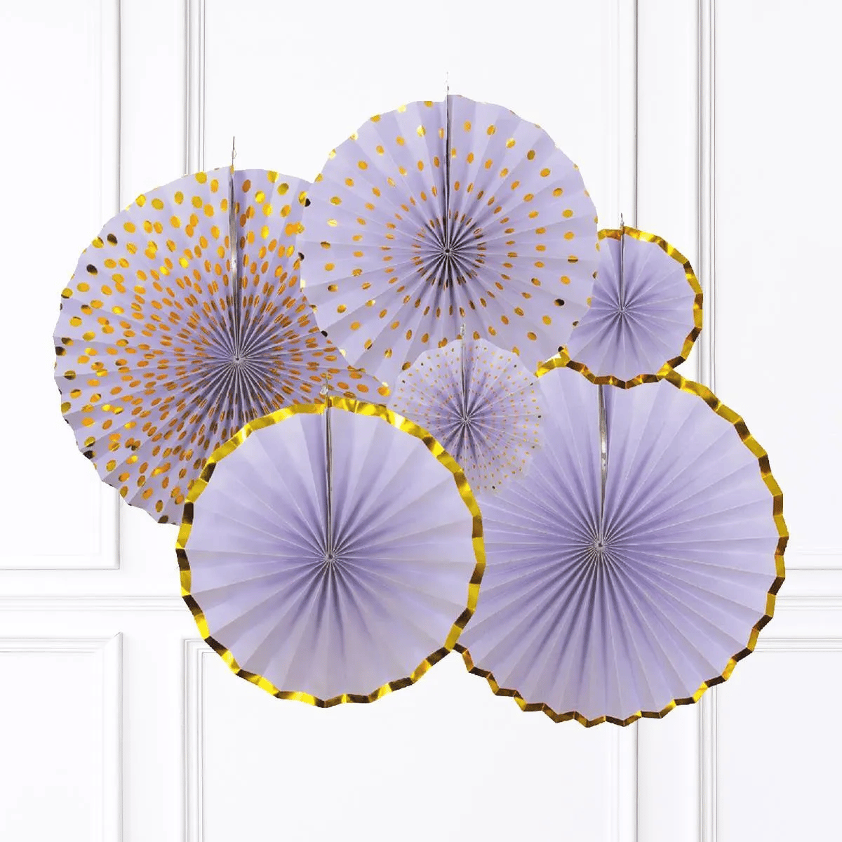 Kağıt Yelpaze süsü ALTIN VARAKLI 6 Lı  MOR  TONLARI    