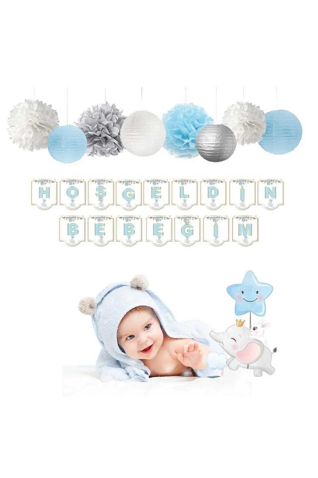 Karton Banner Hoşgeldin Bebeğim Mavi Varaklı