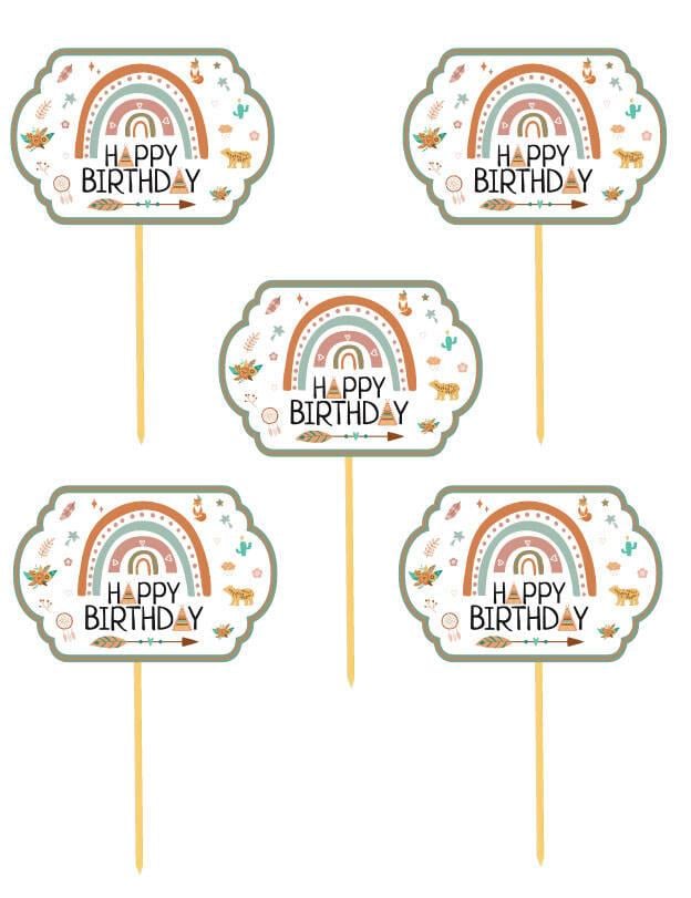 Konuşma balonu 5li Set Happy Birthday Yazılı Retro Doğa ve Hayvan Desenleri 17X12cm Doğum Günü Aksesuarı