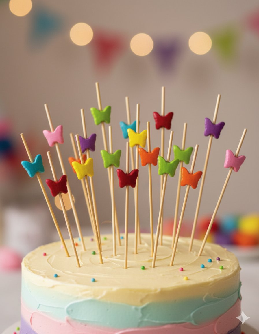 Kürdan Bambu Pastel Renkli Kelebek Kürdan 12 Parça