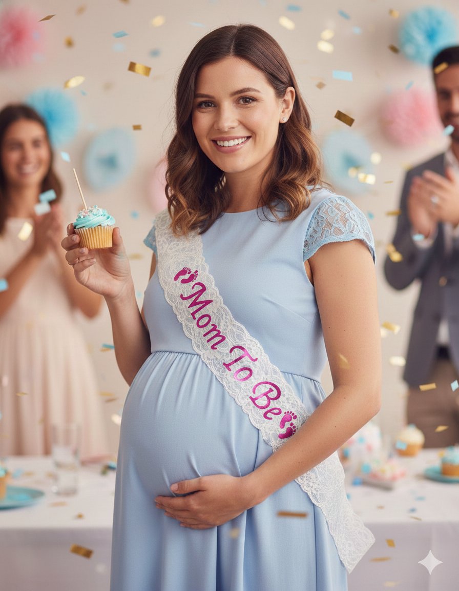 Kuşak Dantelli Mom To Be Anne ol.beyaz üstü fuşya
