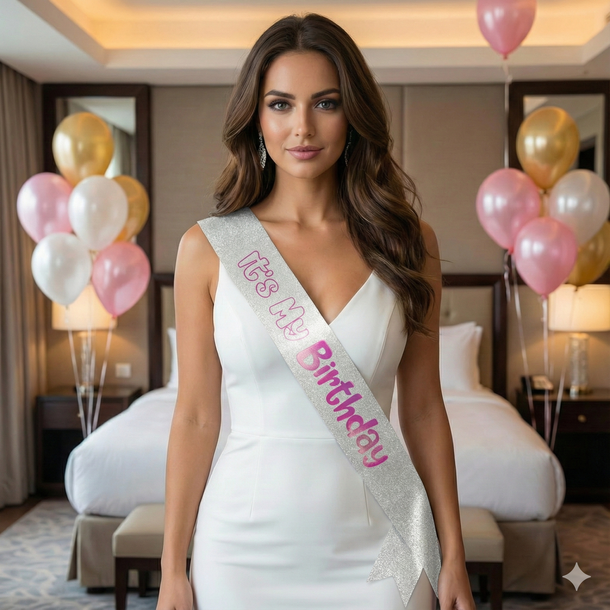 Kuşak Its My Birthday Baskılı fuşya lüks karton