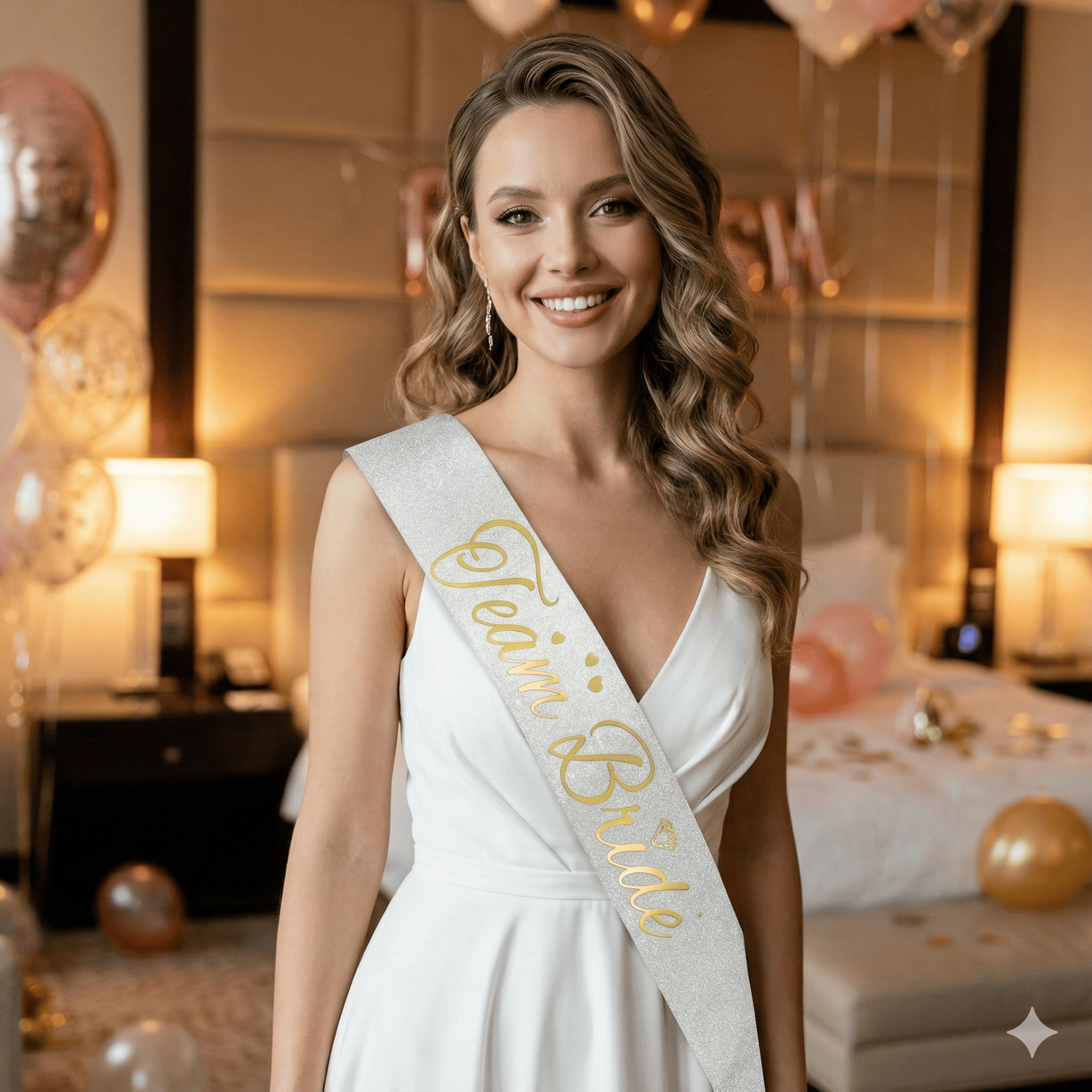 Kuşak Team Bride Beyaz üstü gold varaklı lüks karton yazı