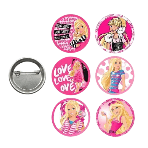 Lisanslı Yaka çanta metal rozeti Barbie Temalı 6lı paket Pinyata İçi Doğum Günü Hediyesi