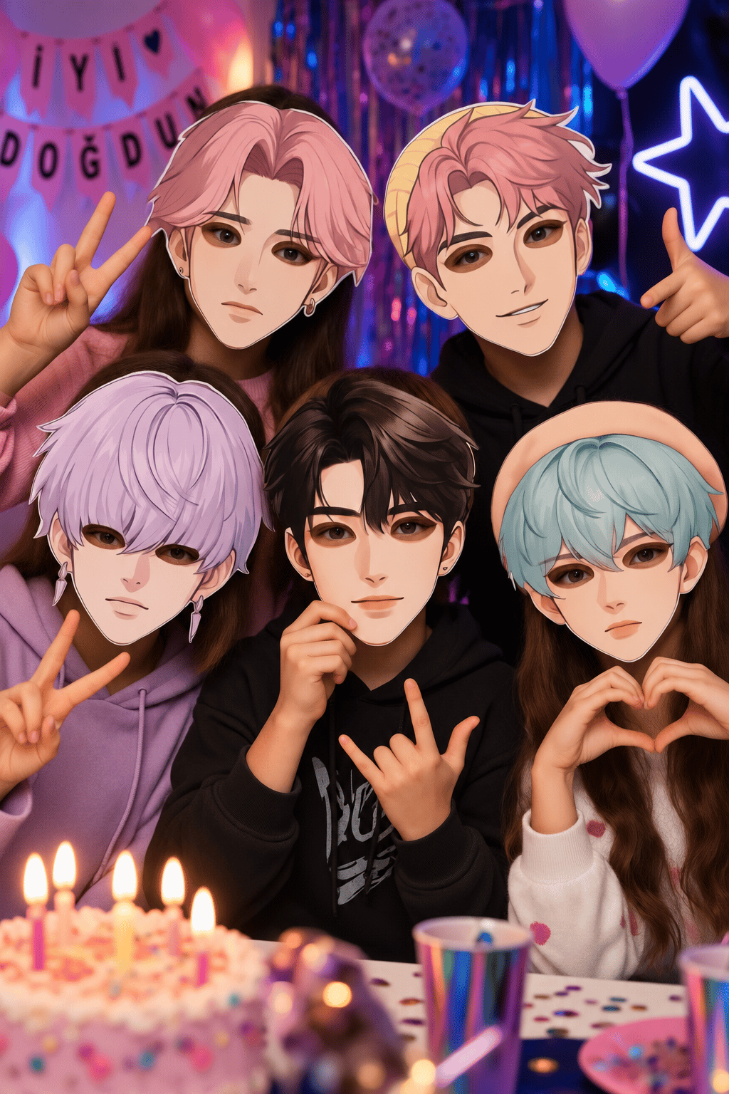 Maske 6 lı K-Pop Saja Boys Karton Maske Aydınlık yüz