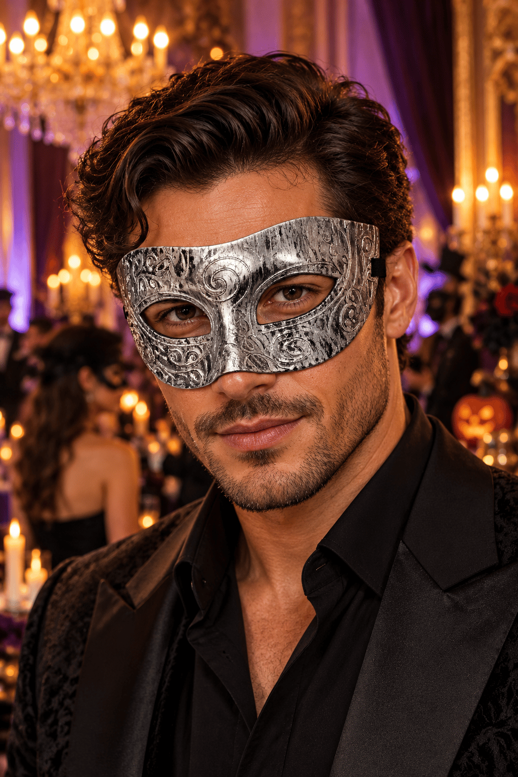 Maske Erkek Parti Maskesi Gümüş Venedik Balo- Halloween Davet Maskesi