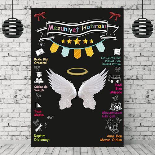 Mezuniyet Hatırası branda kumaşı melek kanatlı afiş100*150