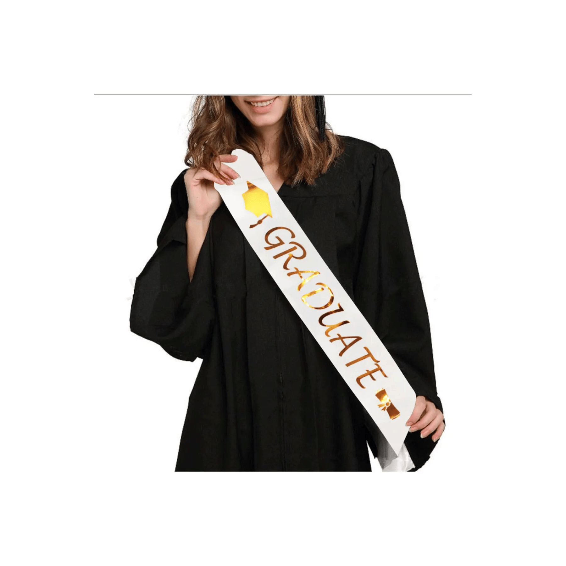 Mezuniyet Partisi Kuşak beyaz saten üzerine altın varaklıbaskılı mezuniyet kuşağı