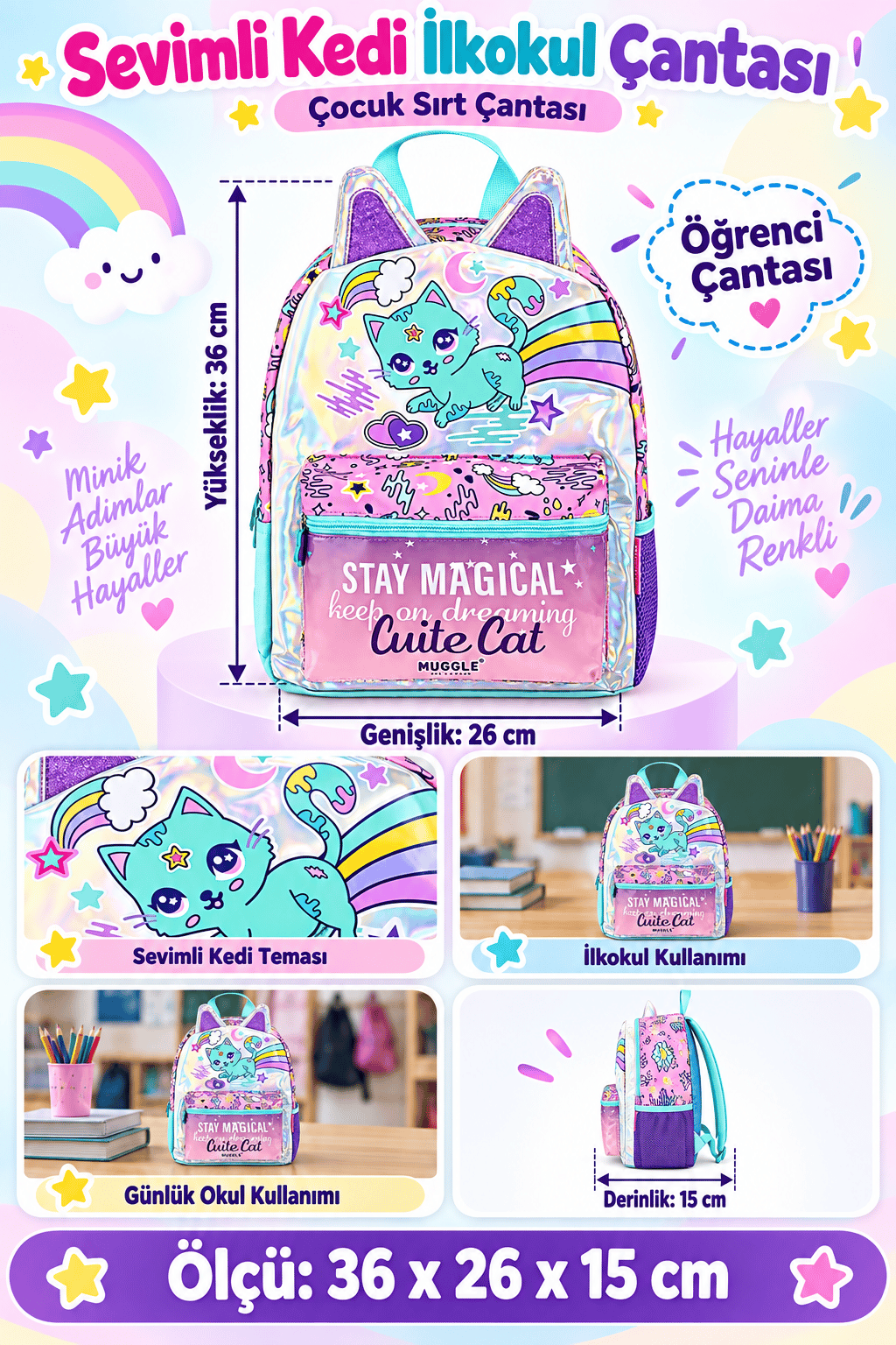 Mikro Muggle Sweet Cat İlkokul Çantası MU-9094