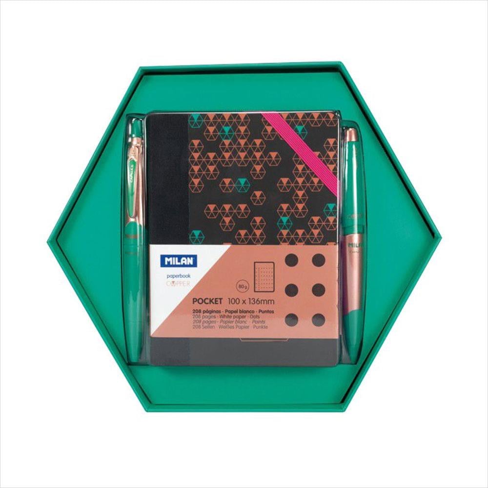 Milan 8741 copper altıgen yeşil hediye(2kal+defter