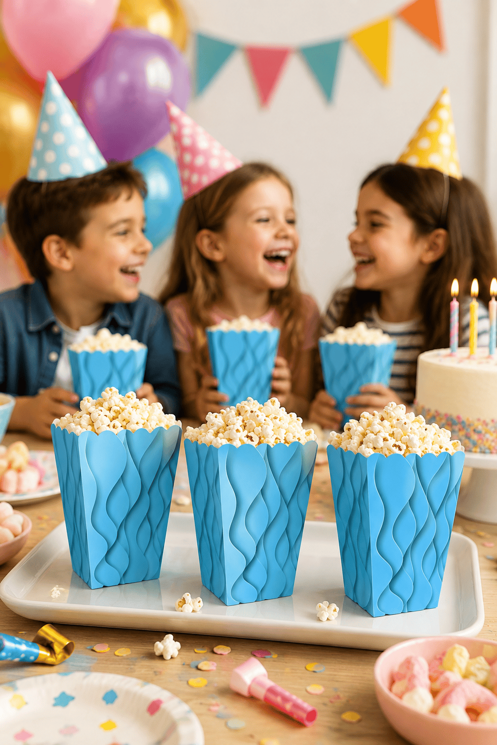 Mısır Kutusu Pop Corn Kutusu Dalgalı Mavi Desenli / 8 Parça