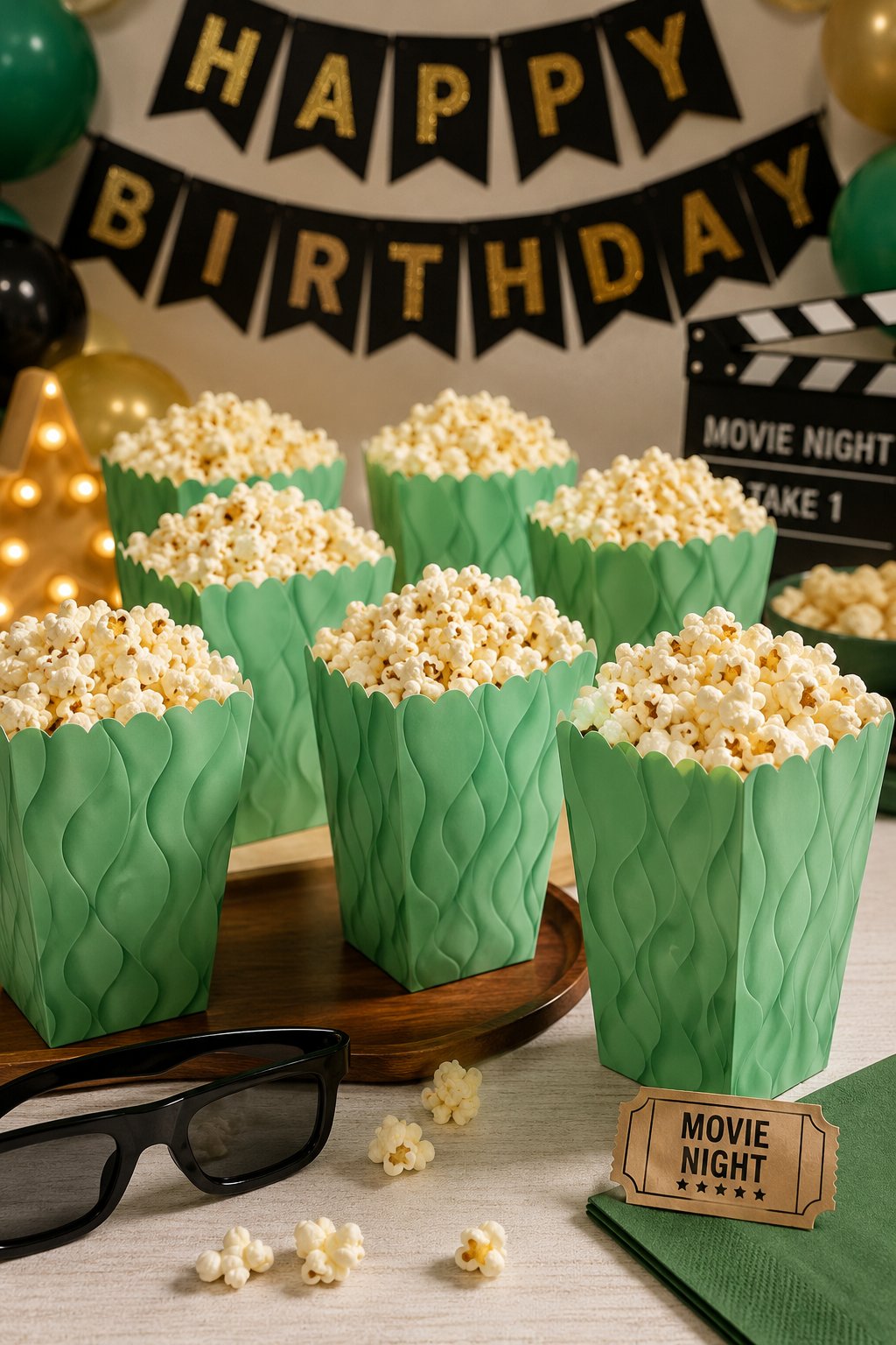 Mısır Kutusu Pop Corn Kutusu Dalgalı Yeşil Desenli / 8 Parça