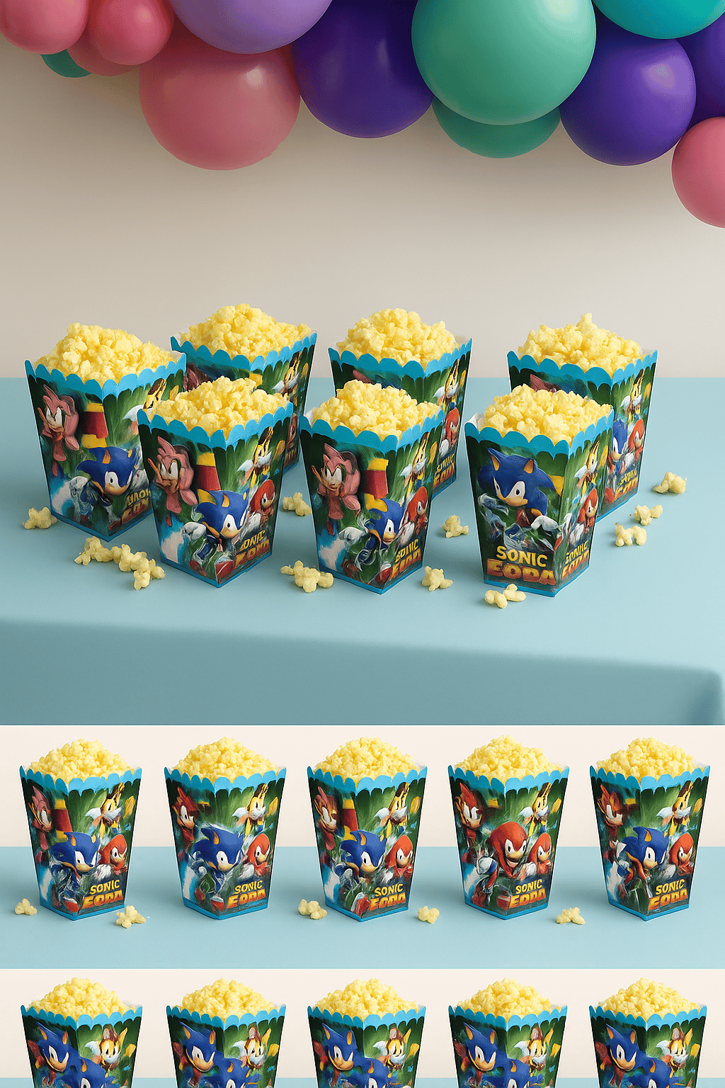 Mısır Pop Corn Kutusu  Sonic Temalı 8 li 8x11,5 cm Parti Malzemesi