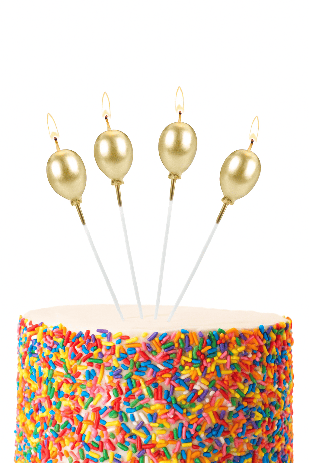 Mum Balon şekilli Altın-Gold metalik renkli 4 lü çubuk dahil 14,5cm doğum günü mumları