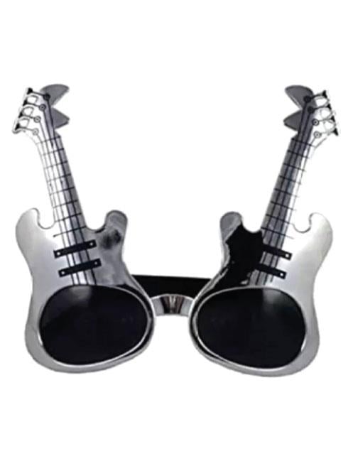 Parti Gözlük Gitar görünümlü gümüş renkli eğlenceli komik parti gözlüğü