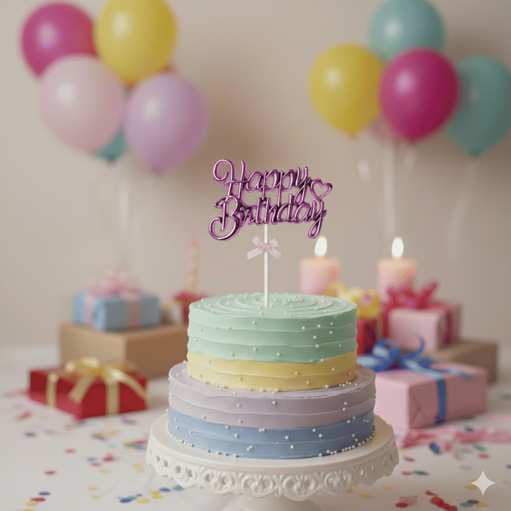 Pasta Süsü KROM Happy Birthday kürdan PEMBE