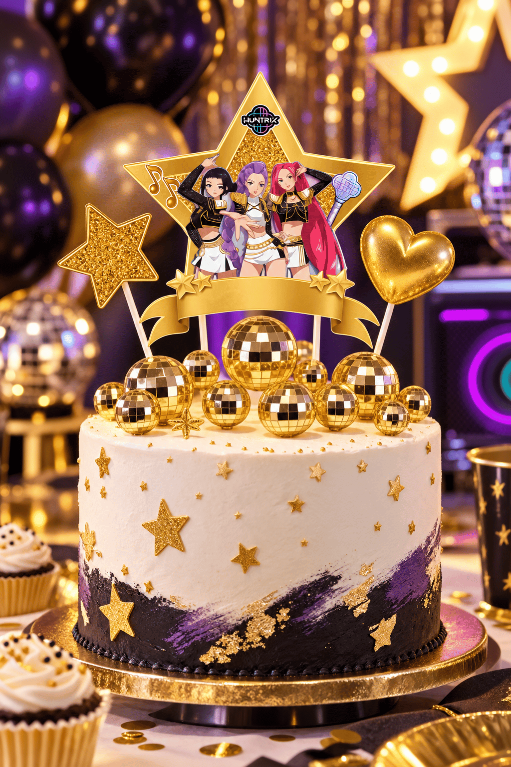Pasta Süsü Set 4 lü Gold-Altın çubuklu süs+12 li gold disko topu set