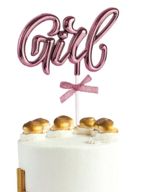 Pasta Üstü Çubuklu süs Krom cinsiyet  Partisi Baby Shower Pembe Girl Yazılı Çubuk