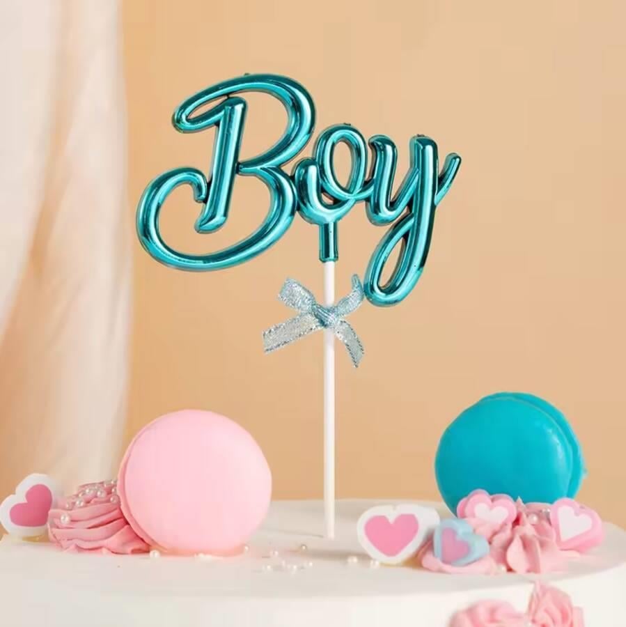 Pasta Üstü Çubuklu süs Krom cinsiyet Partisi Baby Shower Mavi Boy Yazılı Çubuk