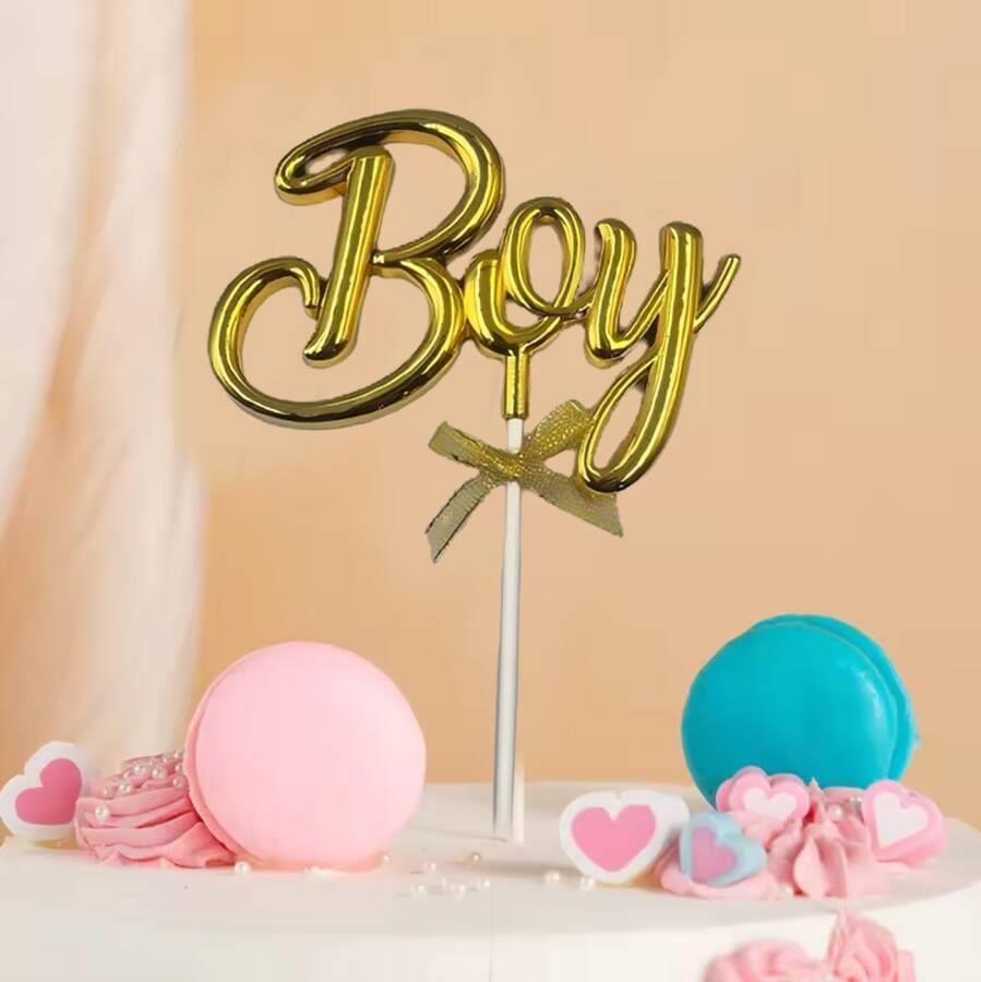 Pasta Üstü Çubuklu süs Krom cinsiyet Partisi Baby Shower Altın Boy Yazılı Çubuk