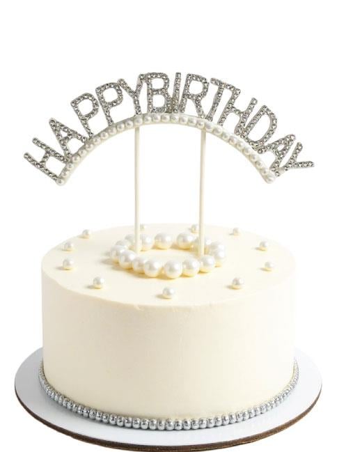 Pasta  Üstü Süsü Çubuklu Taşlarla Happy Birthday  Yazılı Taşlı İncili Doğum Günü Süsü
