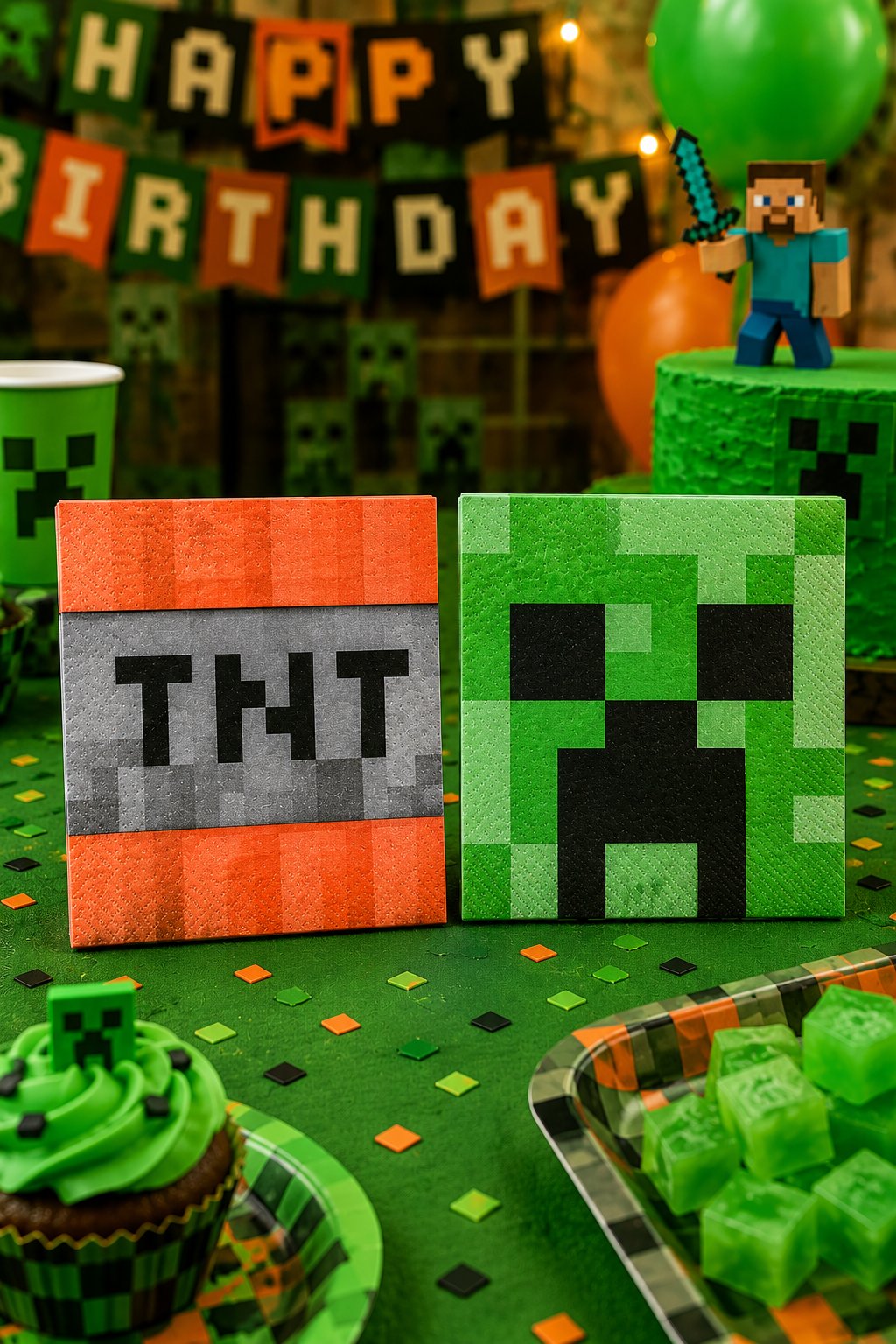 Peçete Minecraft Yeşilli Turunculu 20li çift kat