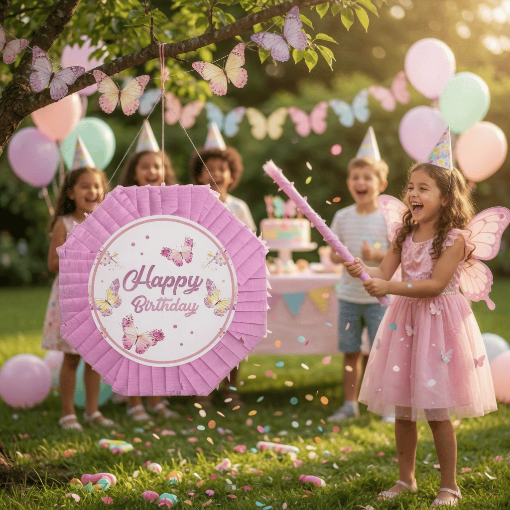 Pinyata Kelebek Pinyata pembe sopalı