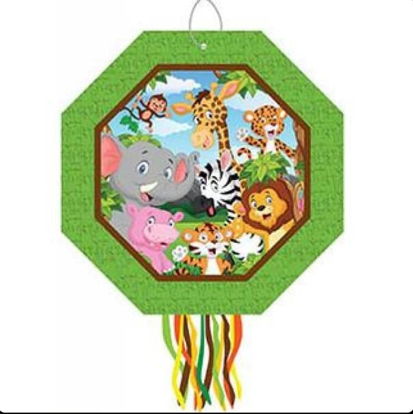 Pinyata safari-vahşi hayvanlar-jungle temalı yeşil 42 cm sopalı püsküllü gerçek patlayan doğum günü pinyata