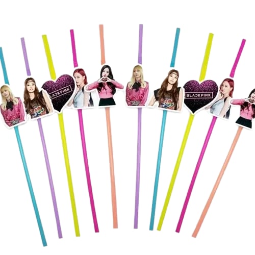Pipet Black Pink Temalı Artistik Körüklü Pipet 10 lu Doğum Günü Temalı Pipet