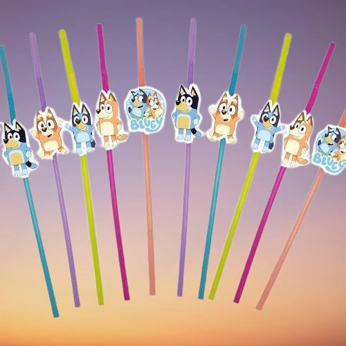 Pipet BLUEY Temalı Artistik Körüklü Pipet Doğum Günü Eğlencesi 