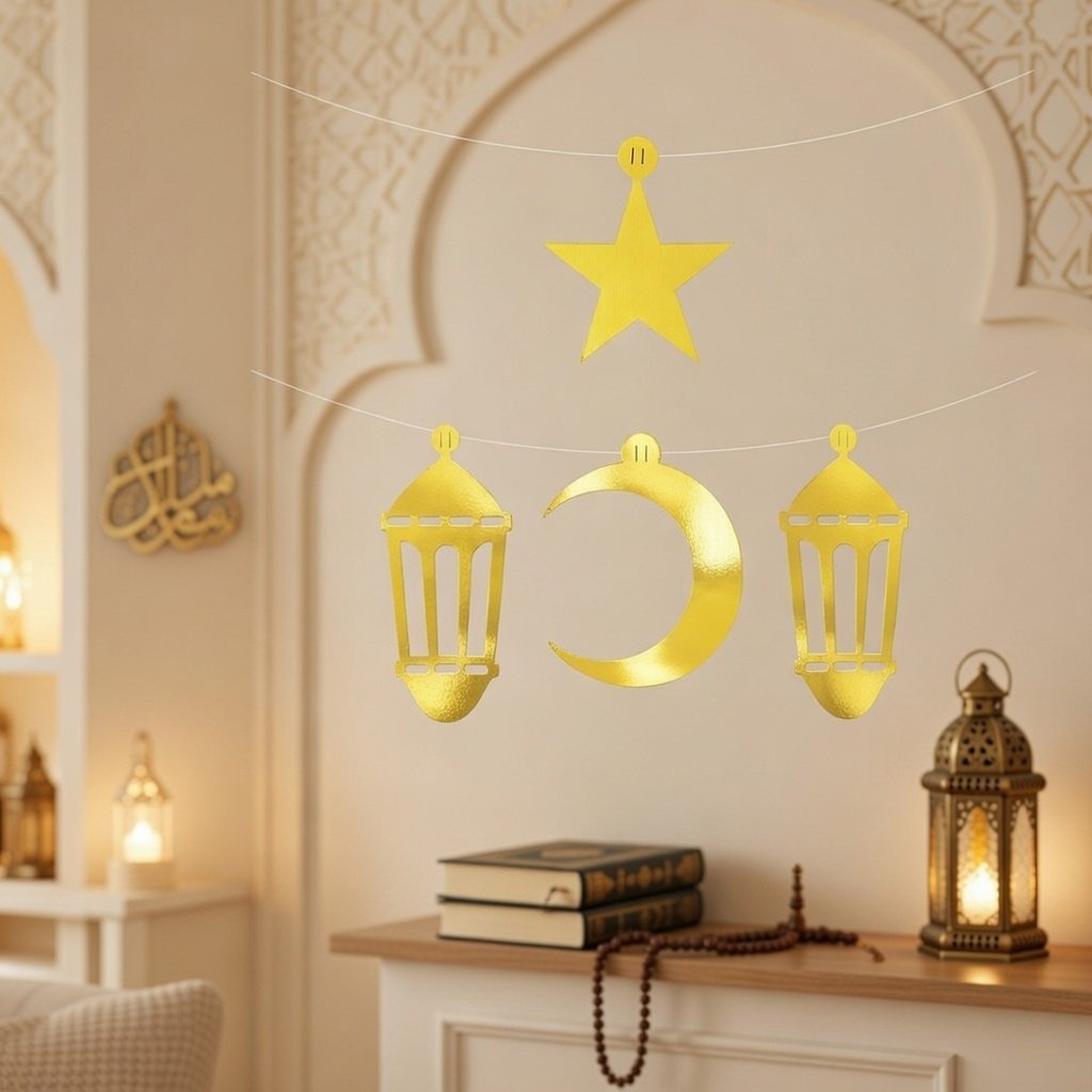 Ramazan Dekorasyon Süs Seti (4 parça) gold varaklı asmalı