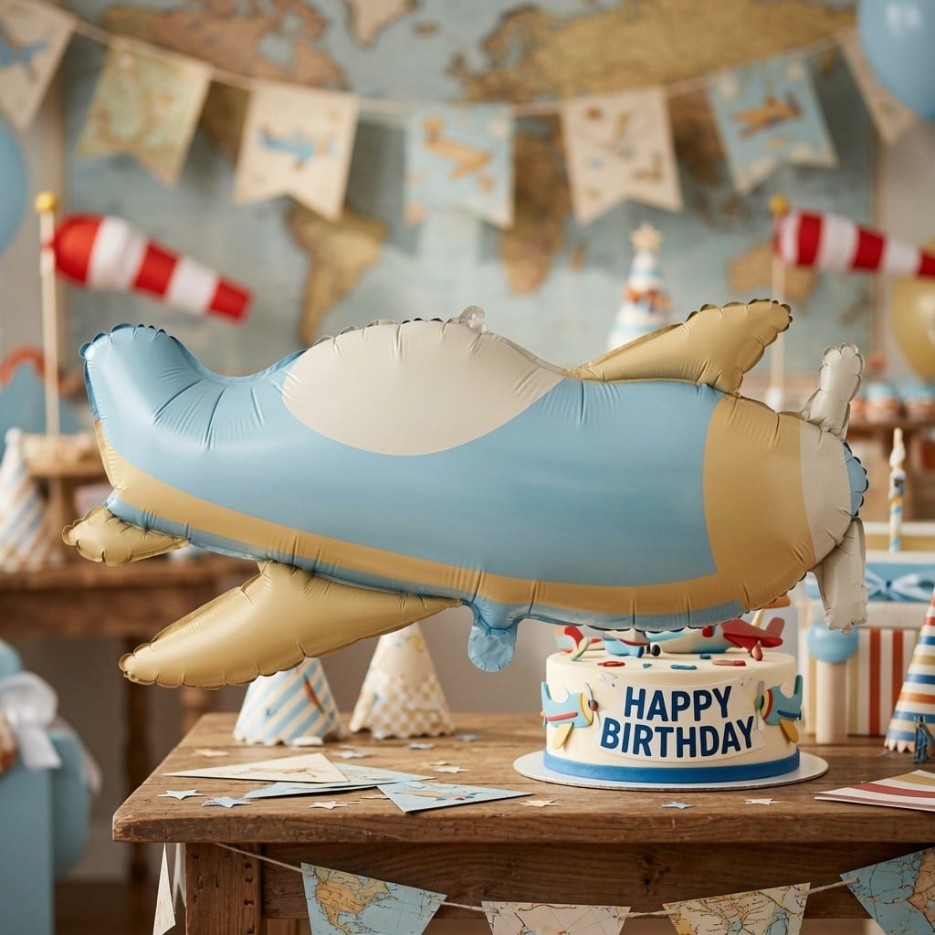 Retro Uçak Folyo Balon 78x42 cm Uçak Temalı Doğum Günü Parti Süsü Dekorasyon Balonu