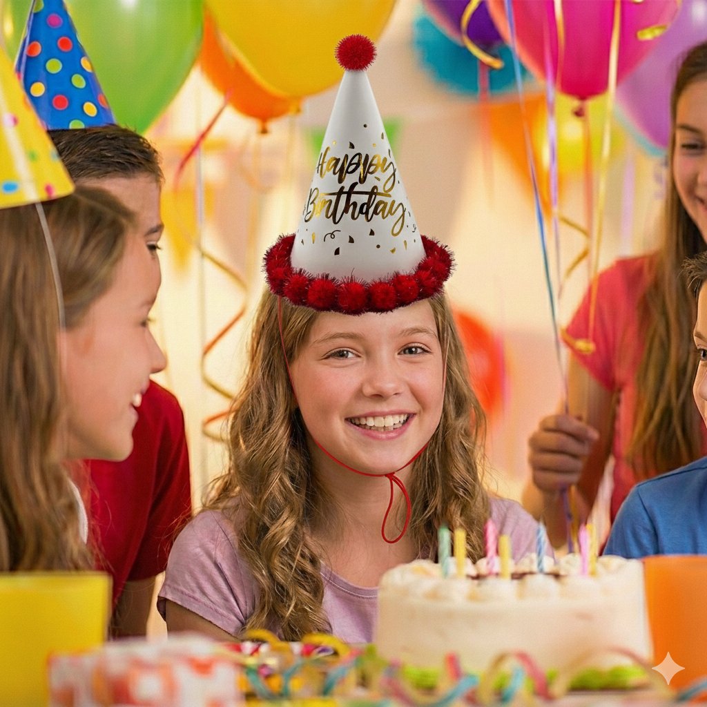 Şapka Ponponlu varaklı happy birthday KIRMI 25CM