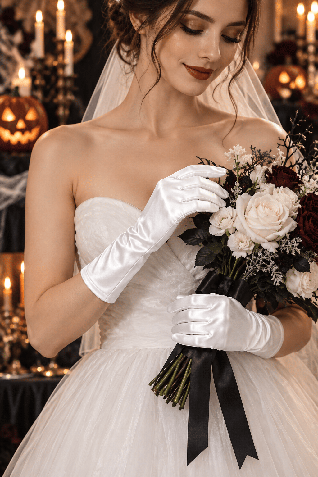 Saten Kısa Beyaz Davet Eldiven kostüm yılbaşı halloween bride