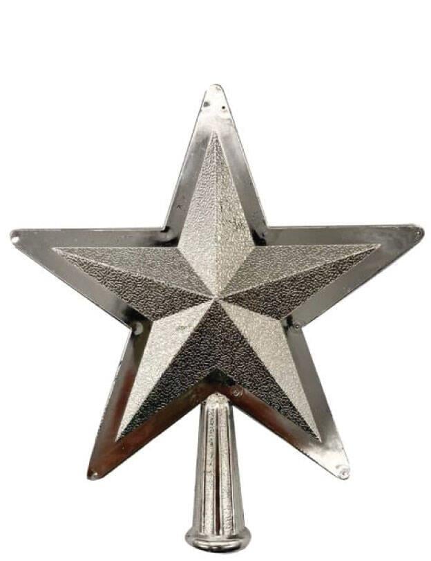 Yılbaşı Ağaç Tepelik 16cm GÜMÜŞ  kabartmalı yıldız