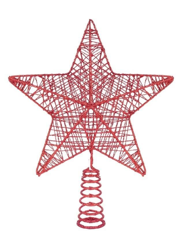 Yılbaşı Ağaç Tepelik 28cm kırmızı yaylı simli tel 